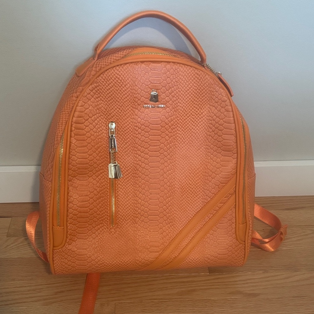 Stylish Orange Faux SnakeTextured Backpack